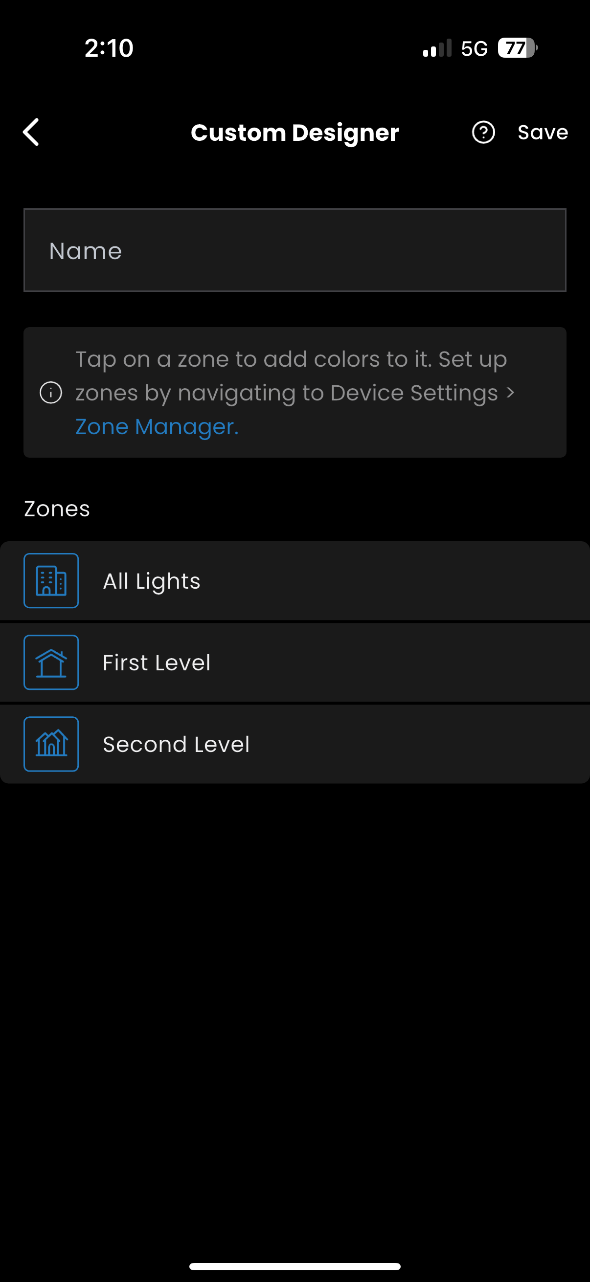 Zone control in the Gemstone app