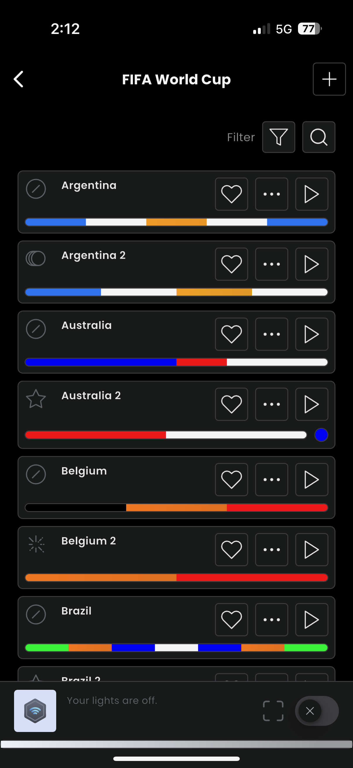 FIFA World Cup team colors in app
